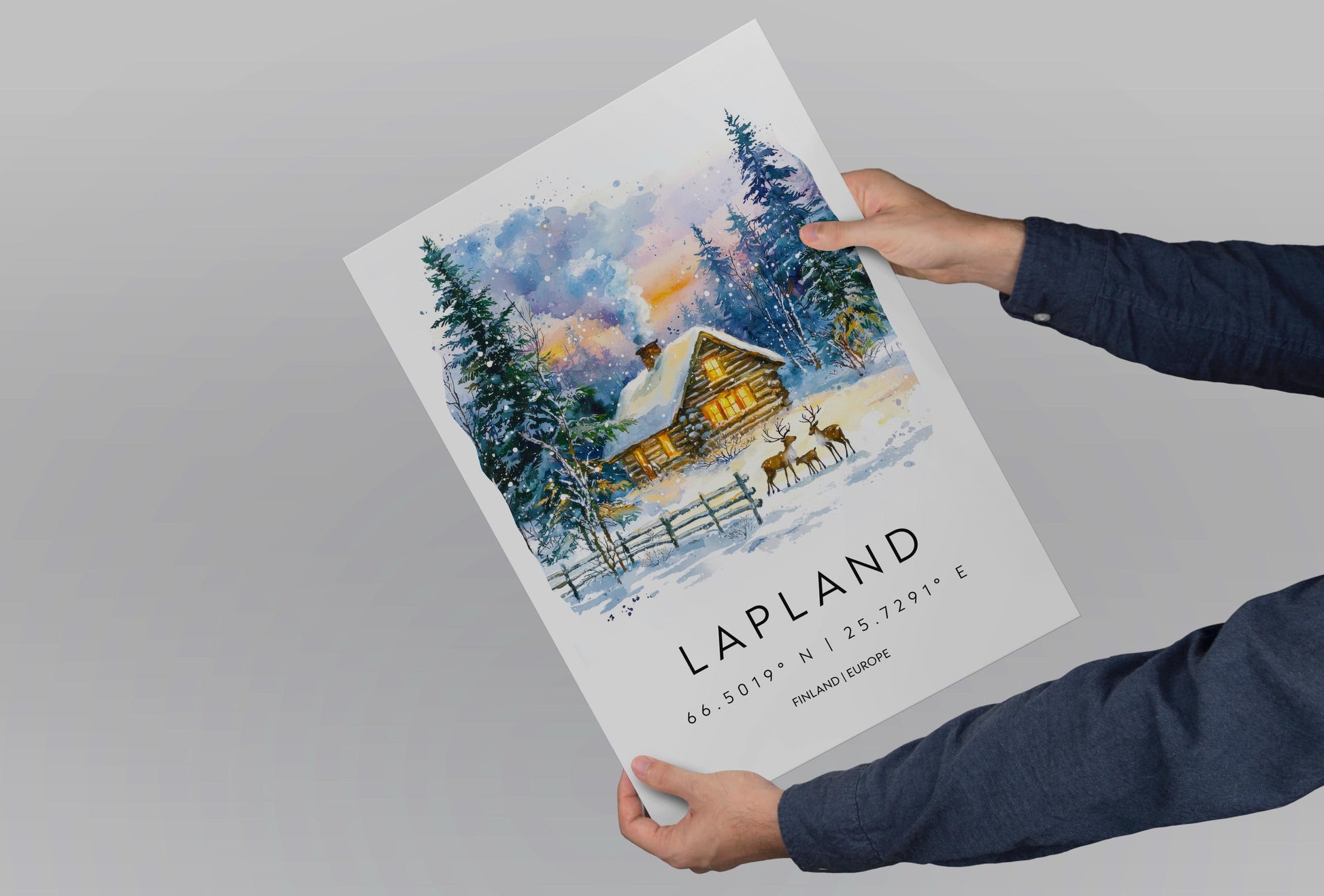 Lapland Watercolor Poster Wall Art Lapland Wall Hanging Home Décor Lapland Gift Art Lovers Finland Wall Art