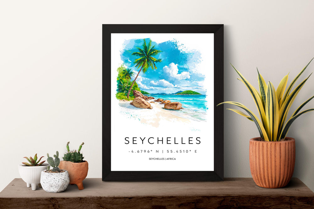 Seychelles Watercolor Poster Wall Art Seychelles Wall Hanging Home Décor Seychelles Gift Art Lovers Seychelles Wall Art