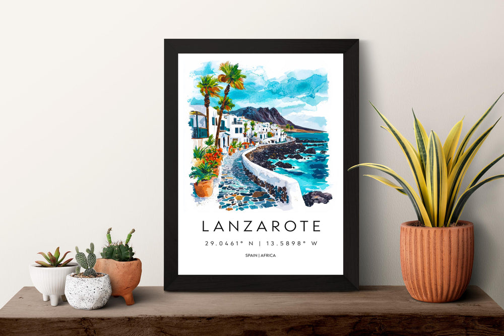 Lanzarote Watercolor Poster Wall Art Lanzarote Wall Hanging Home Décor Lanzarote Gift Art Lovers Spain Wall Art