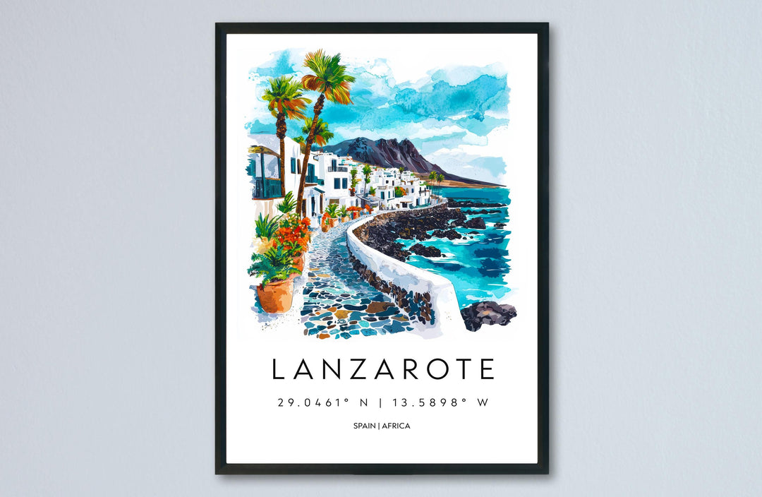 Lanzarote Watercolor Poster Wall Art Lanzarote Wall Hanging Home Décor Lanzarote Gift Art Lovers Spain Wall Art