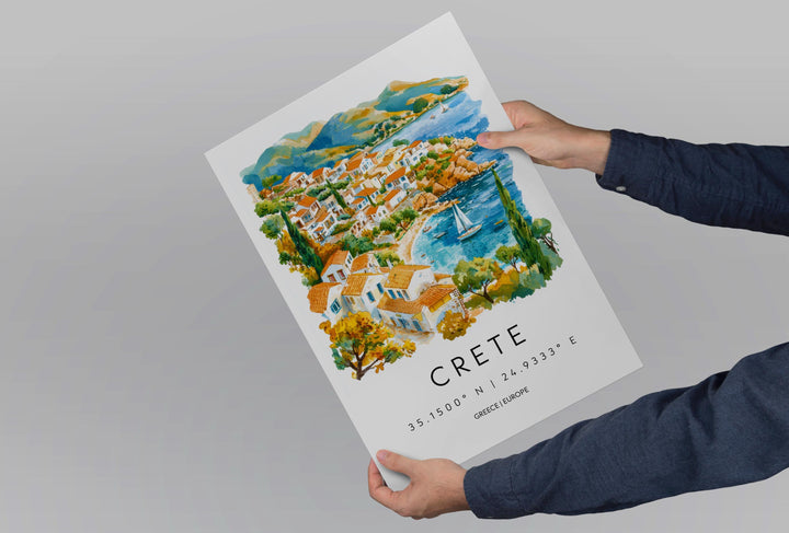 Crete Watercolor Poster Wall Art Crete Wall Hanging Home Décor Crete Gift Art Lovers Greece Wall Art