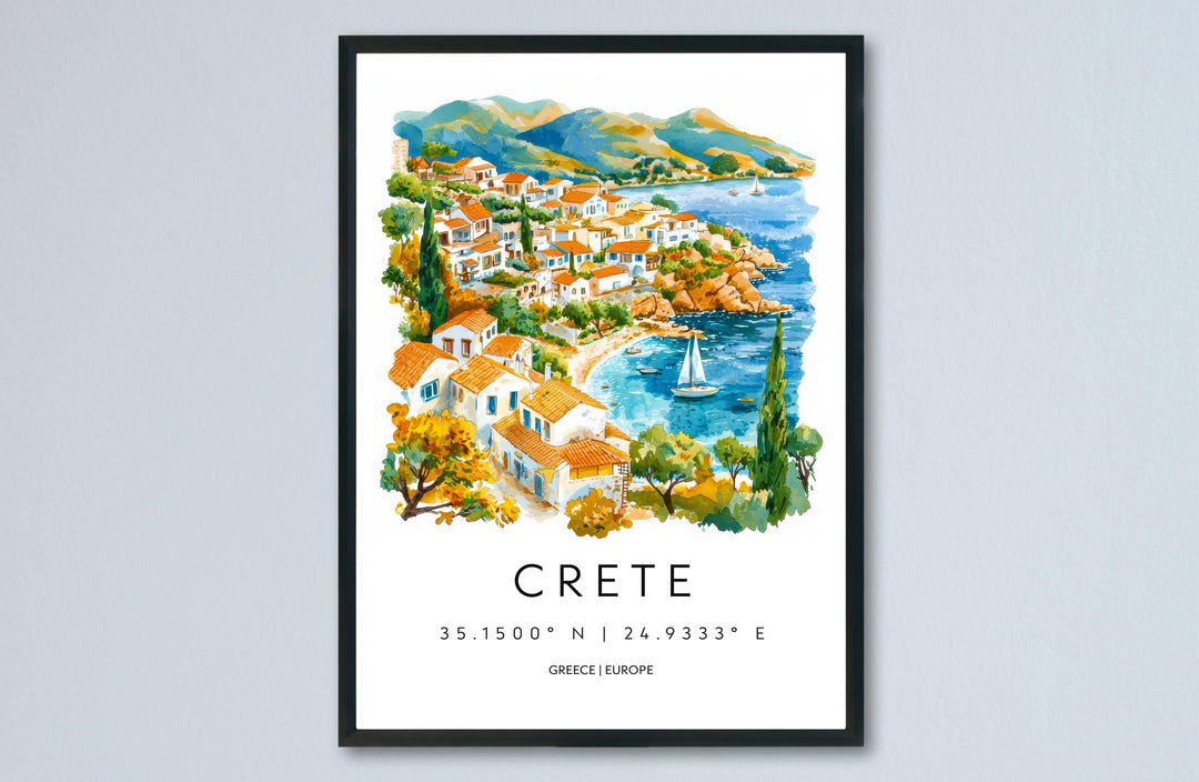 Crete Watercolor Poster Wall Art Crete Wall Hanging Home Décor Crete Gift Art Lovers Greece Wall Art