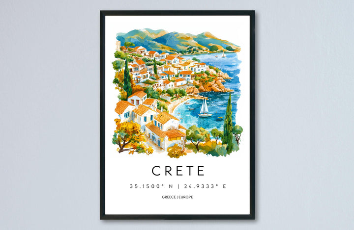 Crete Watercolor Poster Wall Art Crete Wall Hanging Home Décor Crete Gift Art Lovers Greece Wall Art