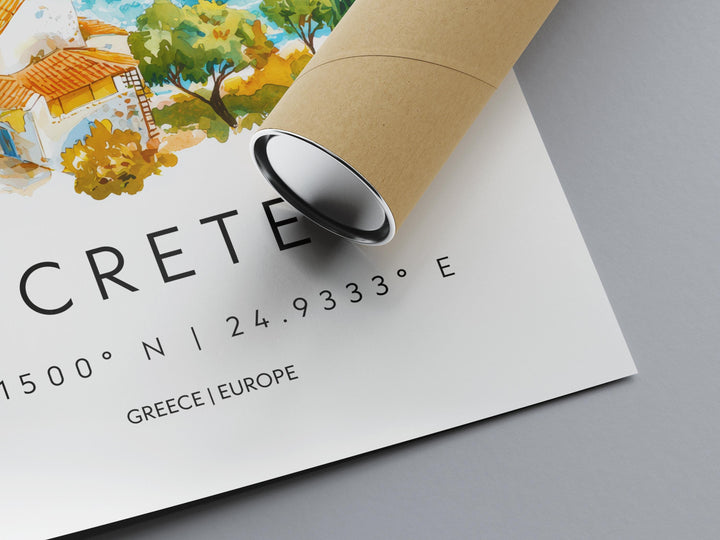 Crete Watercolor Poster Wall Art Crete Wall Hanging Home Décor Crete Gift Art Lovers Greece Wall Art