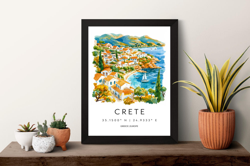 Crete Watercolor Poster Wall Art Crete Wall Hanging Home Décor Crete Gift Art Lovers Greece Wall Art