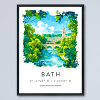 Bath Watercolor Poster Wall Art Bath Wall Hanging Home Décor Bath Gift Art Lovers United Kingdom Wall Art