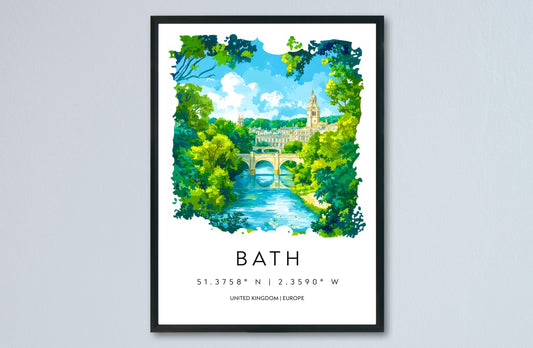 Bath Watercolor Poster Wall Art Bath Wall Hanging Home Décor Bath Gift Art Lovers United Kingdom Wall Art