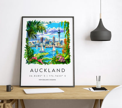 Auckland Watercolor Poster Wall Art Auckland Wall Hanging Home Décor Auckland Gift Art Lovers New Zealand Wall Art