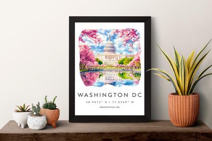 Washington D.C. Watercolor Poster Wall Art Washington D.C. Wall Hanging Home Décor Washington D.C. Gift Art Lovers United States Wall Art