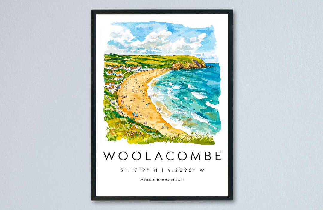 Woolacombe Watercolor Poster Wall Art Woolacombe Wall Hanging Home Décor Woolacombe Gift Art Lovers United Kingdom Wall Art