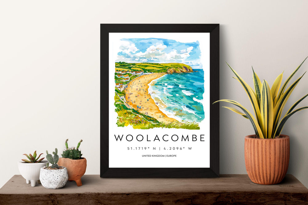 Woolacombe Watercolor Poster Wall Art Woolacombe Wall Hanging Home Décor Woolacombe Gift Art Lovers United Kingdom Wall Art