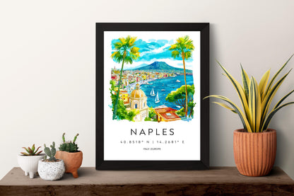 Naples Watercolor Poster Wall Art Naples Wall Hanging Home Décor Naples Gift Art Lovers Italy Wall Art