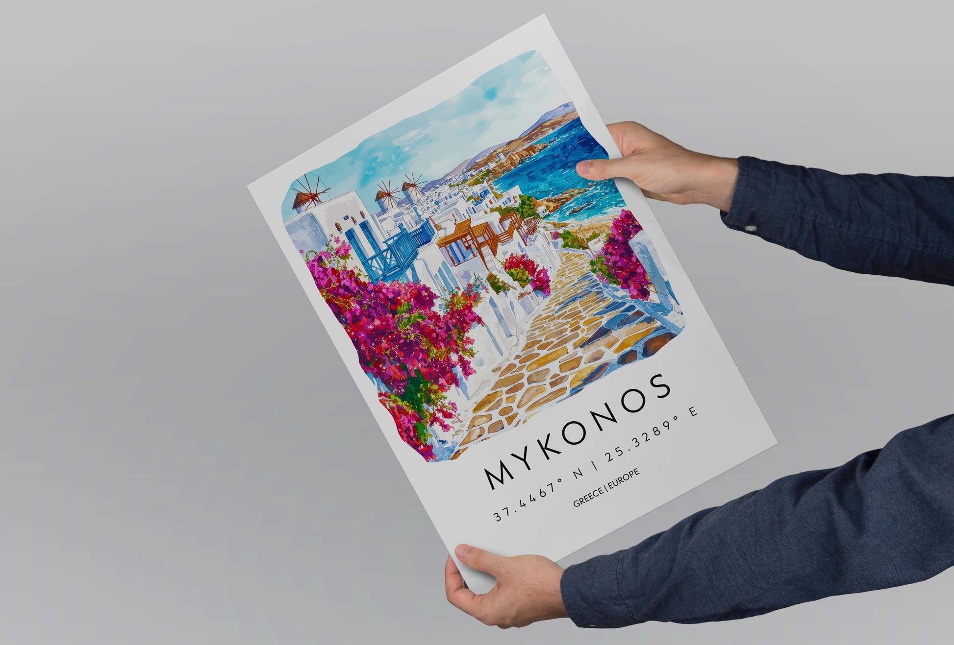 Mykonos Watercolor Poster Wall Art Mykonos Wall Hanging Home Décor Mykonos Gift Art Lovers Greece Wall Art