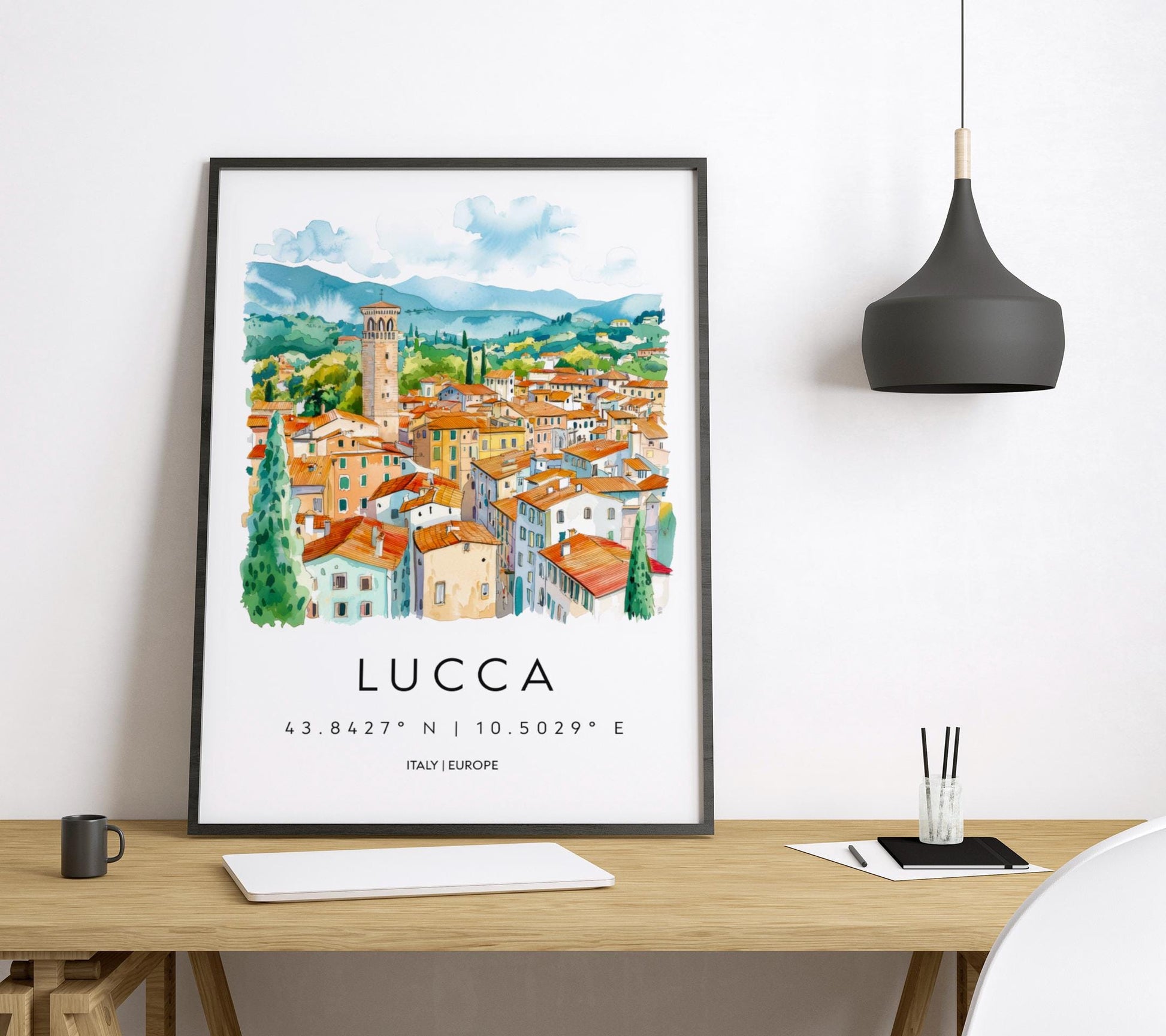 Lucca Watercolor Poster Wall Art Lucca Wall Hanging Home Décor Lucca Gift Art Lovers Italy Wall Art