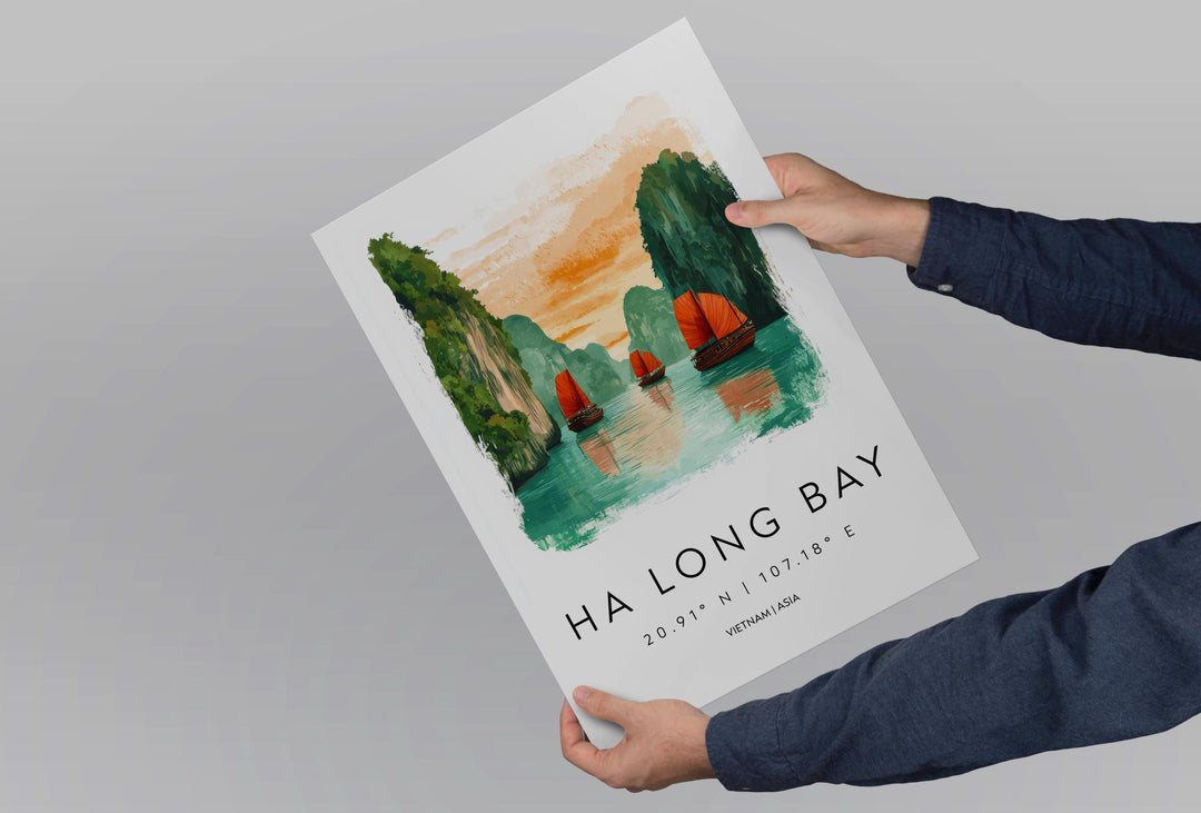 Ha Long Bay Watercolor Poster Wall Art Ha Long Bay Wall Hanging Home Décor Ha Long Bay Gift Art Lovers Vietnam Wall Art