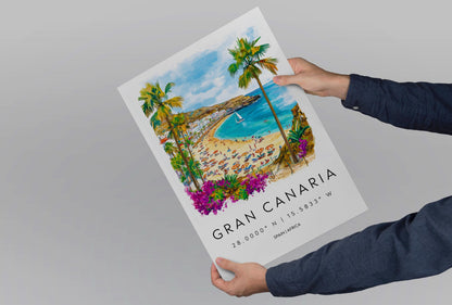 Gran Canaria Watercolor Poster Wall Art Gran Canaria Wall Hanging Home Décor Gran Canaria Gift Art Lovers Spain Wall Art