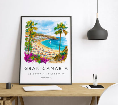 Gran Canaria Watercolor Poster Wall Art Gran Canaria Wall Hanging Home Décor Gran Canaria Gift Art Lovers Spain Wall Art