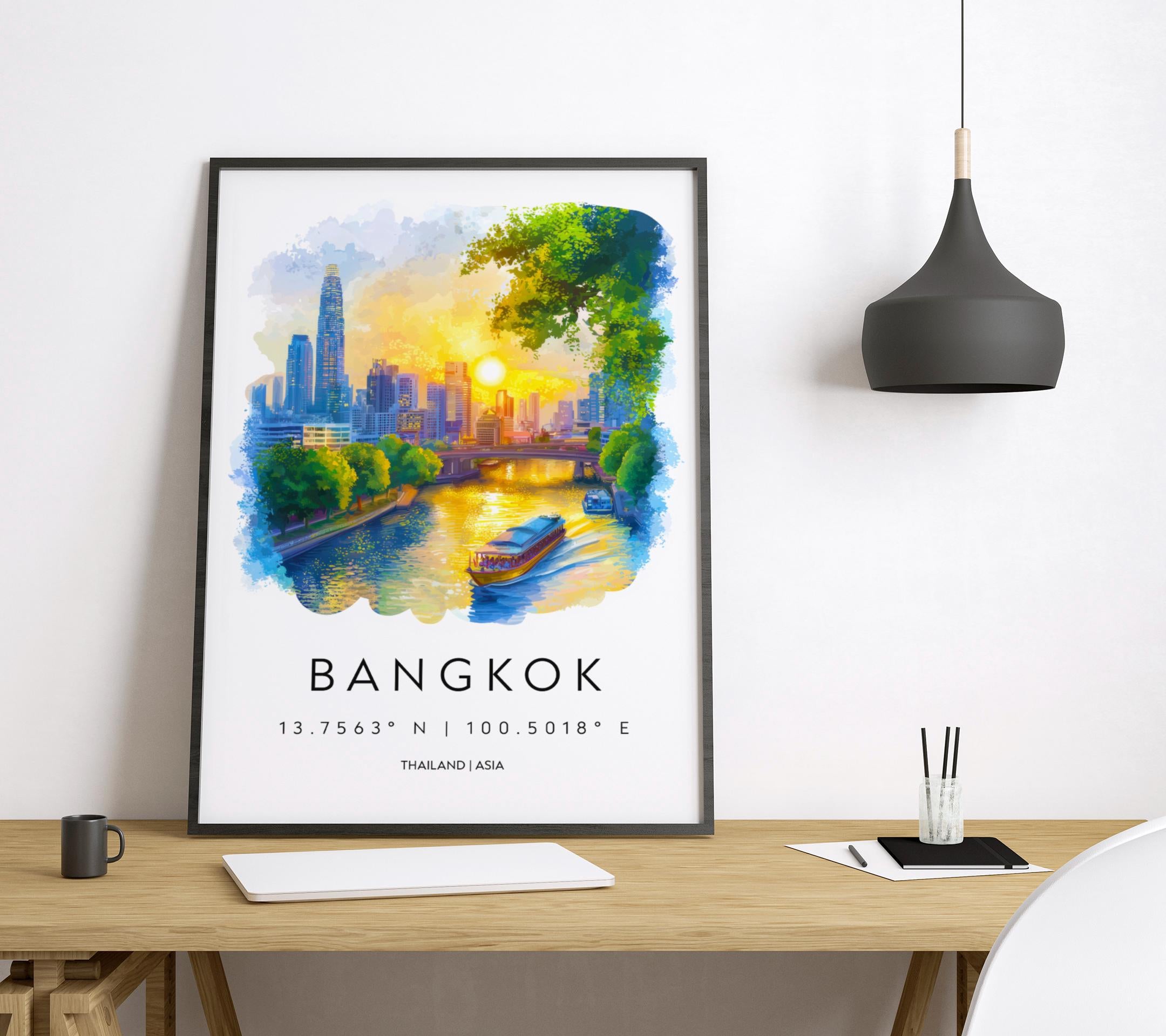 Bangkok watercolor poster Wall Art Bangkok Wall Hanging Home Décor Bangkok Gift Art Lovers Thailand Art Lover Gift