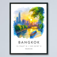 Bangkok watercolor poster Wall Art Bangkok Wall Hanging Home Décor Bangkok Gift Art Lovers Thailand Art Lover Gift