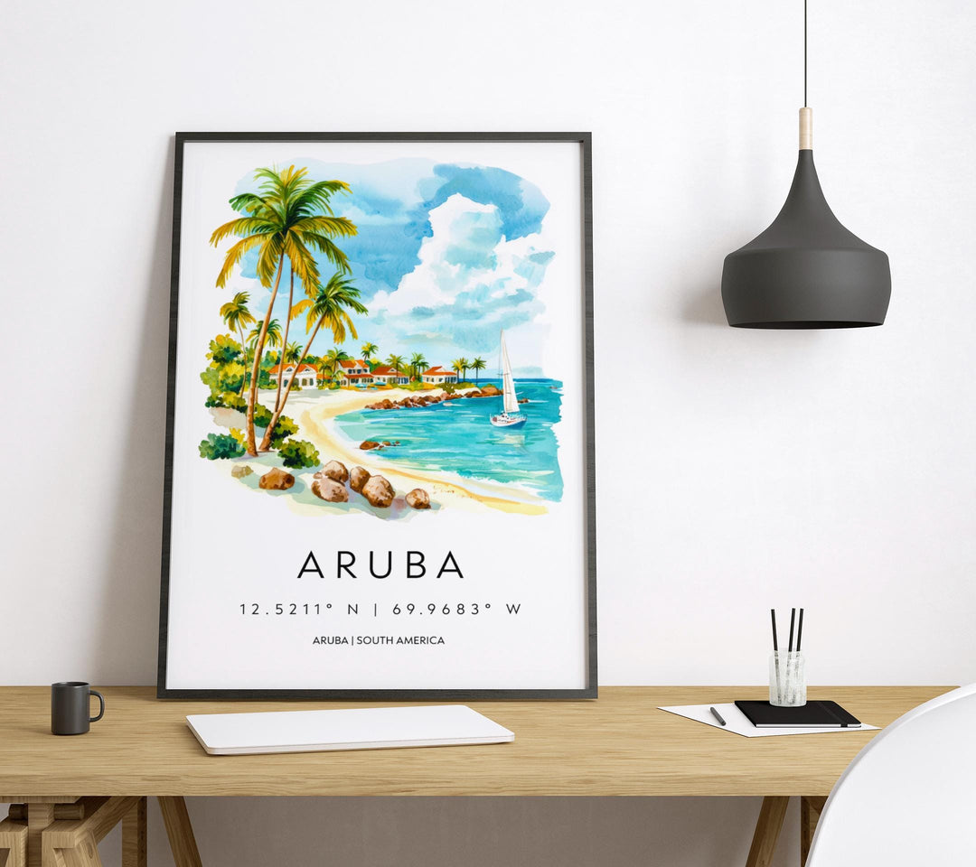 Aruba Watercolor Poster Wall Art Aruba Wall Hanging Home Décor Aruba Gift Art Lovers Caribbean Wall Art