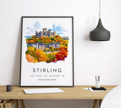 Stirling Watercolor Poster Wall Art Stirling Wall Hanging Home Décor Stirling Gift Art Lovers Scotland Wall Art