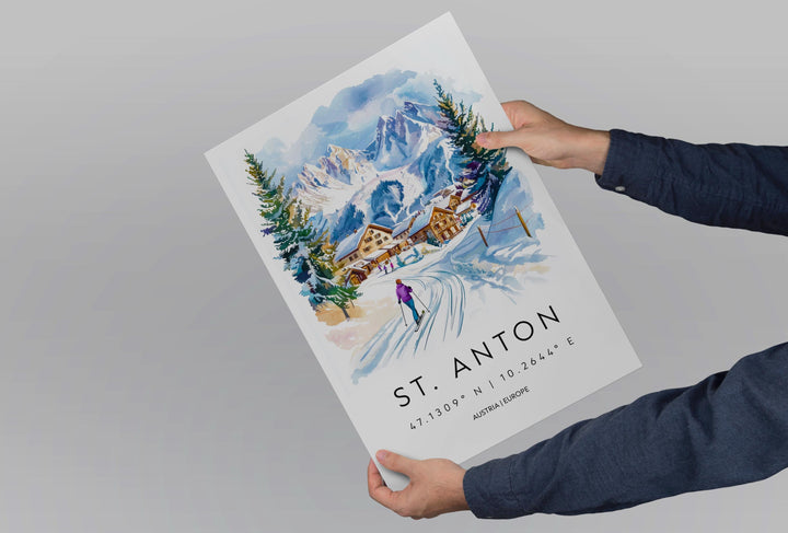 St Anton Watercolor Poster Wall Art St Anton Wall Hanging Home Décor St Anton Gift Art Lovers Austria Wall Art