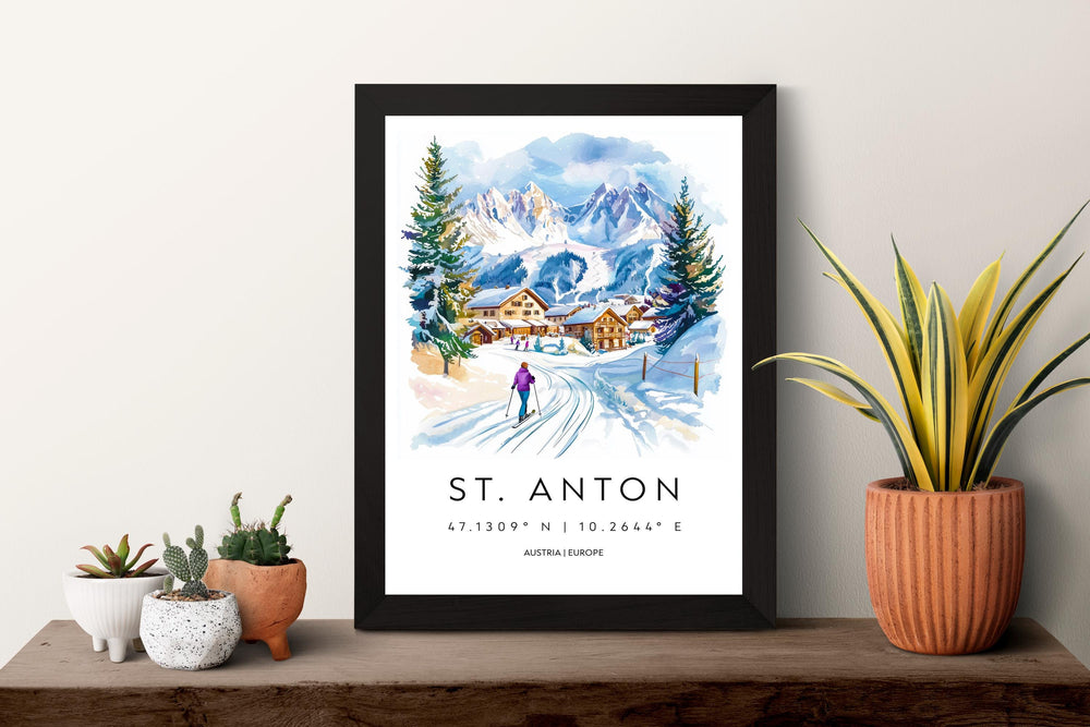 St Anton Watercolor Poster Wall Art St Anton Wall Hanging Home Décor St Anton Gift Art Lovers Austria Wall Art