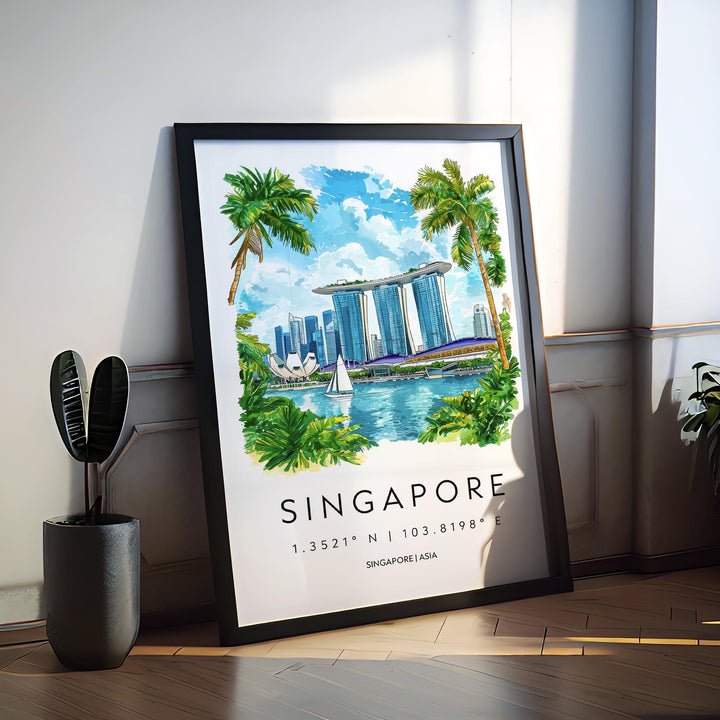 Singapore Watercolor Poster Wall Art Singapore Wall Hanging Home Décor Singapore Gift Art Lovers Singapore Wall Art