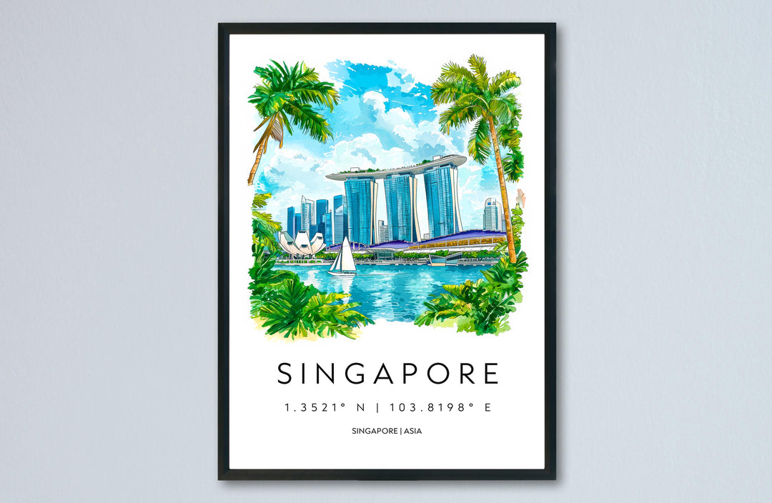 Singapore Watercolor Poster Wall Art Singapore Wall Hanging Home Décor Singapore Gift Art Lovers Singapore Wall Art