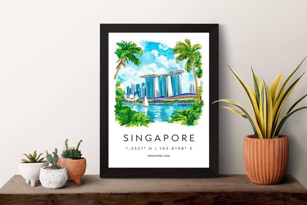 Singapore Watercolor Poster Wall Art Singapore Wall Hanging Home Décor Singapore Gift Art Lovers Singapore Wall Art
