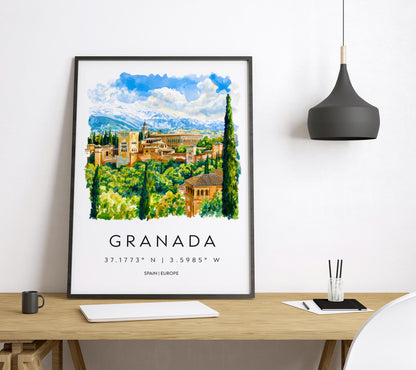 Granada Watercolor Poster Wall Art Granada Wall Hanging Home Décor Granada Gift Art Lovers Spain Wall Art