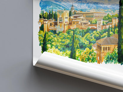 Granada Watercolor Poster Wall Art Granada Wall Hanging Home Décor Granada Gift Art Lovers Spain Wall Art