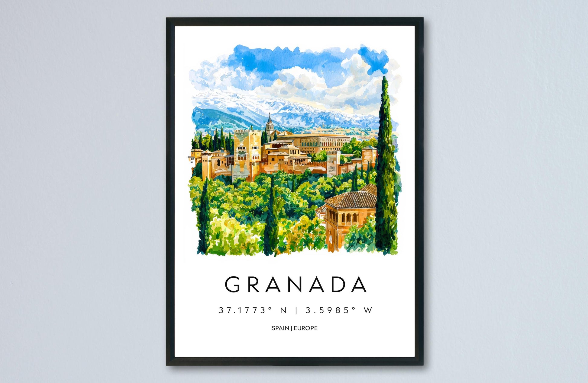 Granada Watercolor Poster Wall Art Granada Wall Hanging Home Décor Granada Gift Art Lovers Spain Wall Art