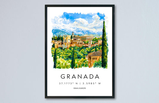 Granada Watercolor Poster Wall Art Granada Wall Hanging Home Décor Granada Gift Art Lovers Spain Wall Art
