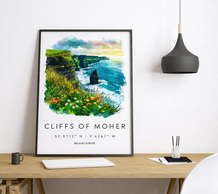 Cliffs of Moher Watercolor Poster Wall Art Cliffs of Moher Wall Hanging Home Décor Cliffs of Moher Gift Art Lovers Ireland Wall Art