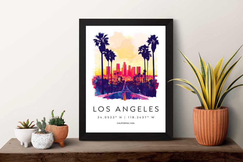 Los Angeles Watercolor Poster Wall Art Los Angeles Wall Hanging Home Décor Los Angeles Gift Art Lovers United States Wall Art