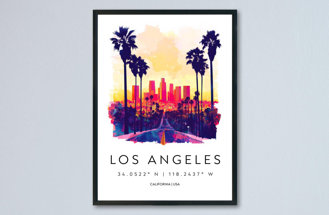 Los Angeles Watercolor Poster Wall Art Los Angeles Wall Hanging Home Décor Los Angeles Gift Art Lovers United States Wall Art