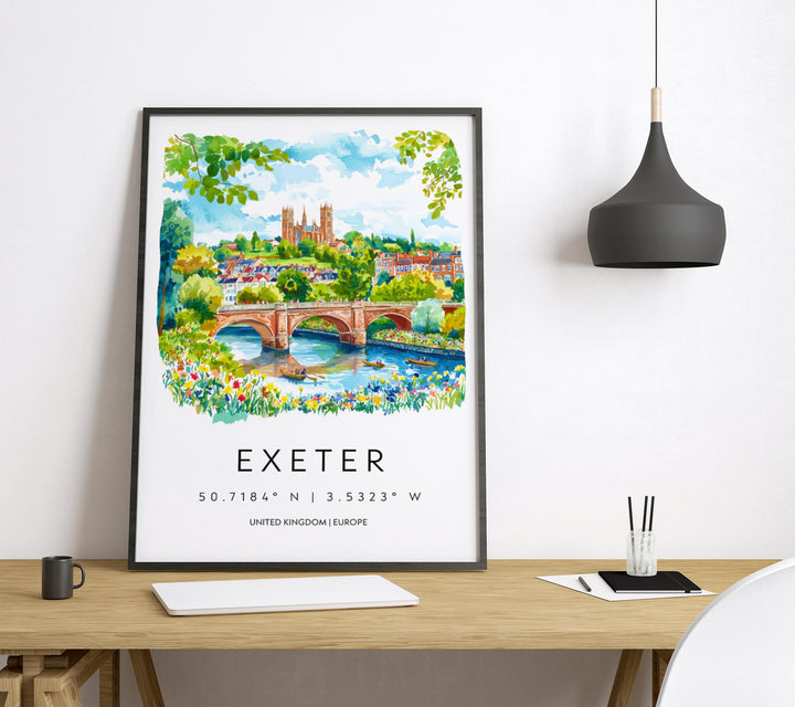 Exeter Watercolor Poster Wall Art Exeter Wall Hanging Home Décor Exeter Gift Art Lovers United Kingdom Wall Art