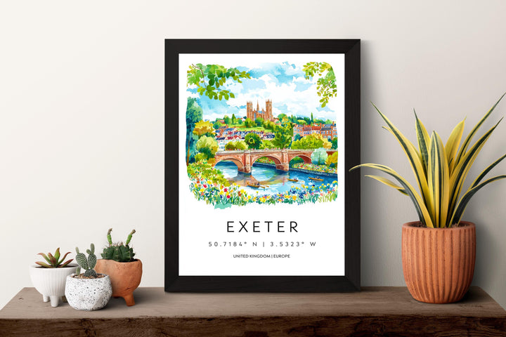 Exeter Watercolor Poster Wall Art Exeter Wall Hanging Home Décor Exeter Gift Art Lovers United Kingdom Wall Art