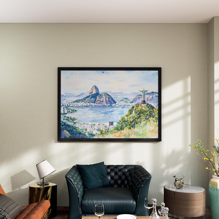 Rio de Janeiro Watercolor Poster Landscape Wall Art Rio de Janeiro Wall Hanging Home Décor Rio de Janeiro Gift Art Lovers Brazil Wall Art