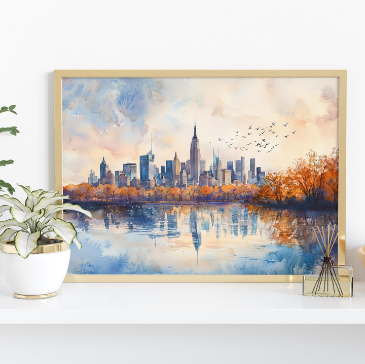 New York Watercolor Poster Landscape Wall Art New York Wall Hanging Home Décor New York Gift Art Lovers United States Wall Art