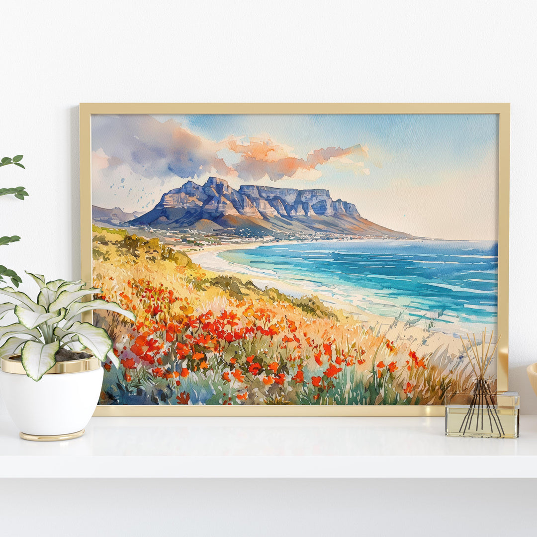Cape Town Watercolor Poster Landscape Wall Art Cape Town Wall Hanging Home Décor Cape Town Gift Art Lovers South Africa Wall Art