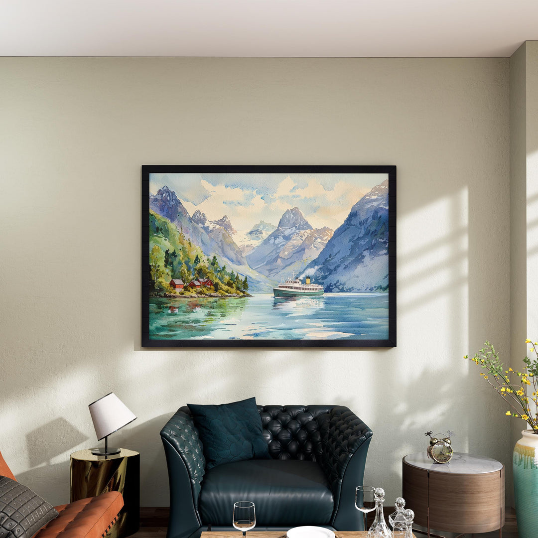 Fjords Watercolor Poster Landscape Wall Art Fjords Wall Hanging Home Décor Fjords Gift Art Lovers Norway Wall Art