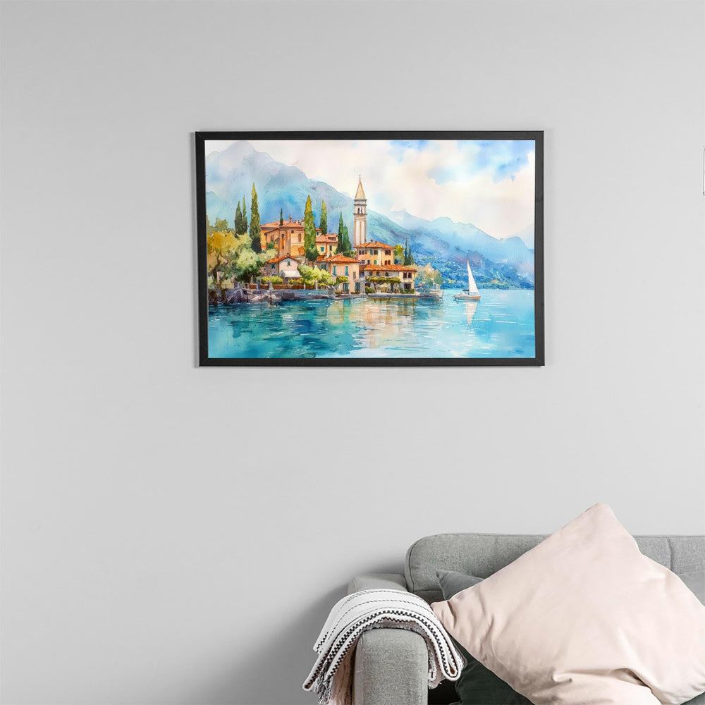 Lake Como Watercolor Poster Landscape Wall Art Lake Como Wall Hanging Home Décor Lake Como Gift Art Lovers Italy Wall Art