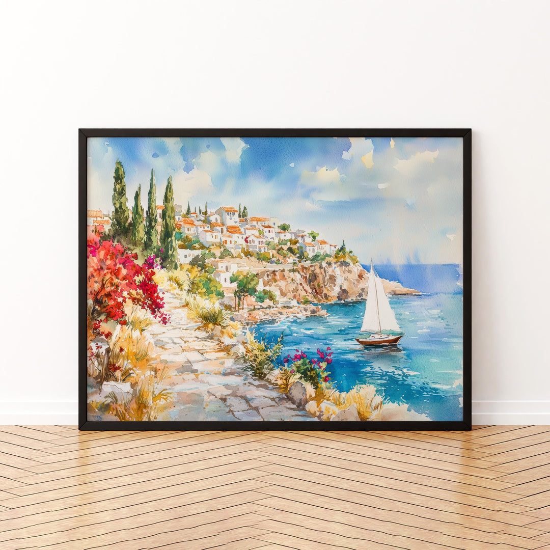 Rhodes Watercolor Poster Landscape Wall Art Rhodes Wall Hanging Home Décor Rhodes Gift Art Lovers Greece Wall Art