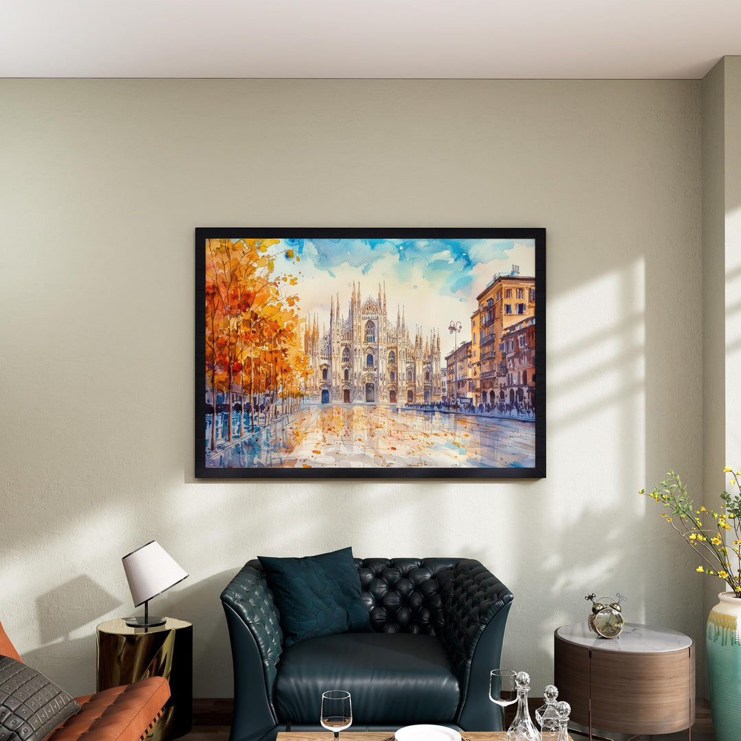 Milan Watercolor Poster Landscape Wall Art Milan Wall Hanging Home Décor Milan Gift Art Lovers Italy Wall Art