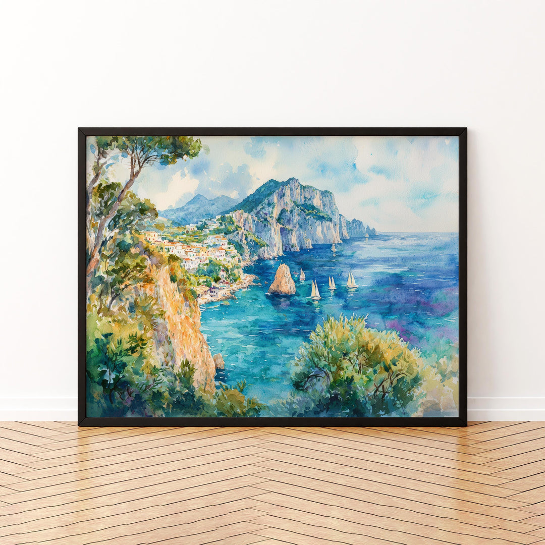 Capri Watercolor Poster Landscape Wall Art Capri Wall Hanging Home Décor Capri Gift Art Lovers Italy Wall Art