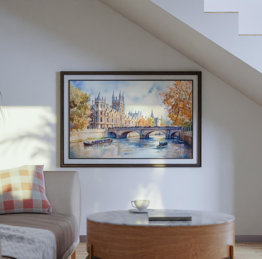Cambridge Watercolor Poster Landscape Wall Art Cambridge Wall Hanging Home Décor Cambridge Gift Art Lovers United Kingdom Wall Art
