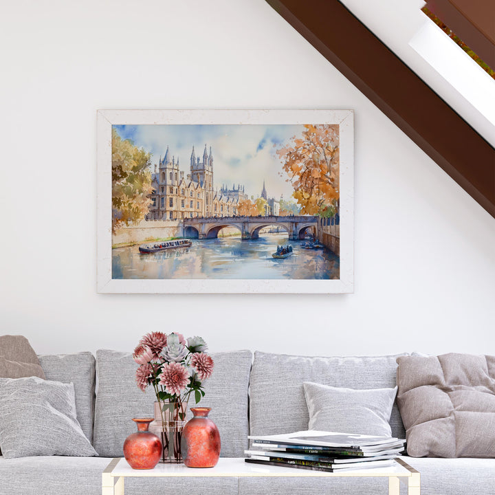Cambridge Watercolor Poster Landscape Wall Art Cambridge Wall Hanging Home Décor Cambridge Gift Art Lovers United Kingdom Wall Art