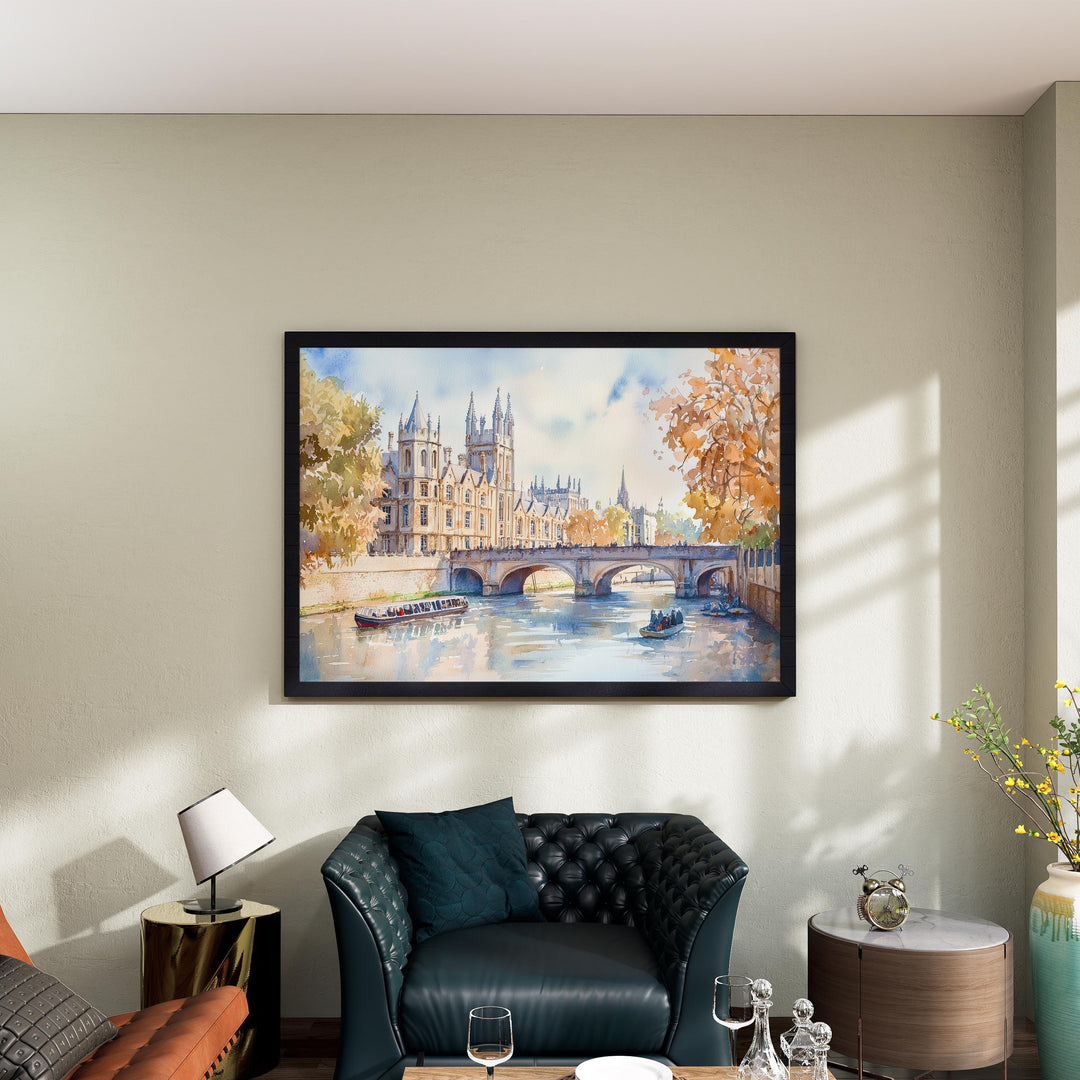 Cambridge Watercolor Poster Landscape Wall Art Cambridge Wall Hanging Home Décor Cambridge Gift Art Lovers United Kingdom Wall Art